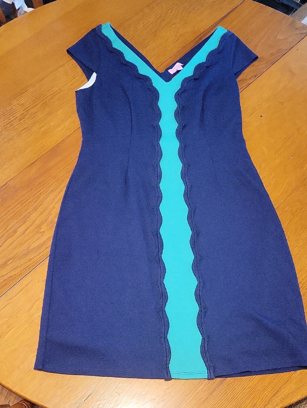 Lilly Pulitzer Navy One-Shoulder Sheath Dress with Teal Center Panel